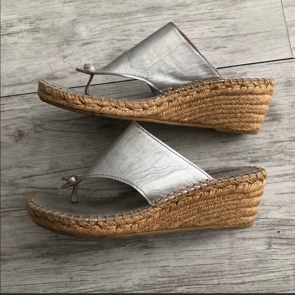 Andre Assous Silver Espadrille Wedge Sandals